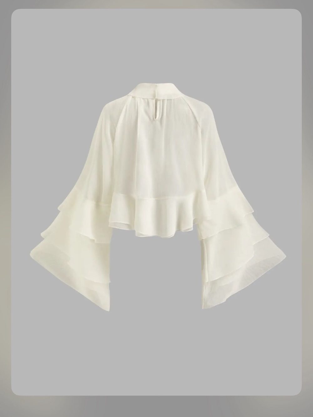 CHIFFON HIGH NECK RUFFLE DOLMAN SLEEVE SEE-THROUGH CROP BLOUSE S - Picture 2 of 9
